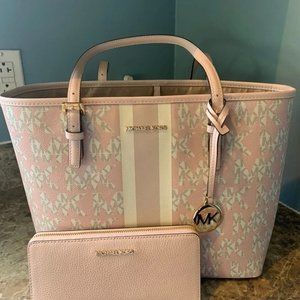 Michael Kors Tote Bag & Wallet Pink Gray
